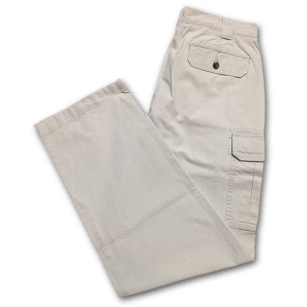 LL Bean Mens 33x32 Pants ItemID 191818 Beige Cargo 100% Cotton Woven Regular Leg